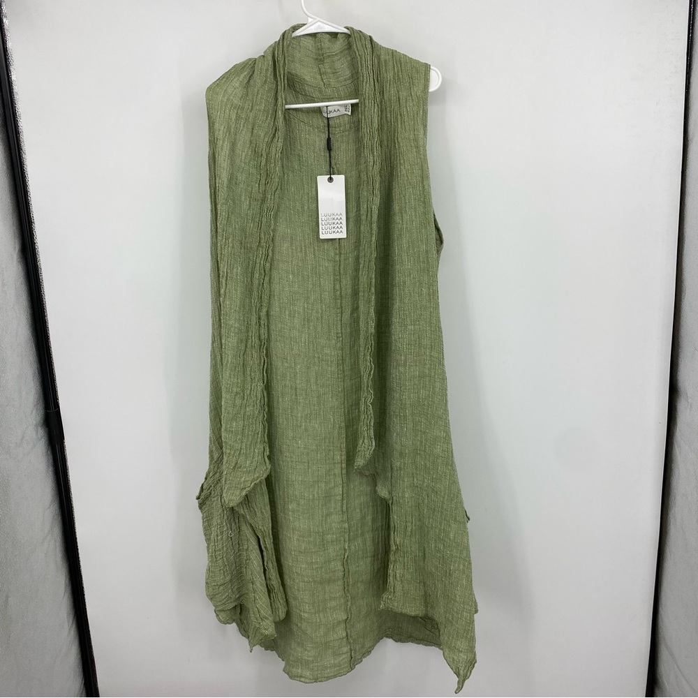 Luukaa Olive Sleeveless Draped Open-Front Tunic